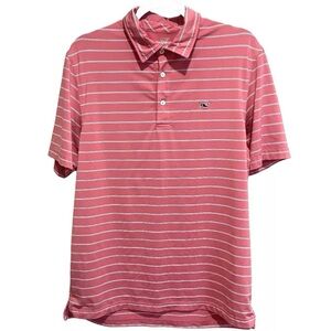 Vineyard Vines Mens Salmon Double Stripe Performance Polo Shirt Size Medium Top